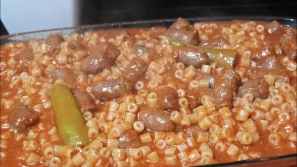 المكرونة المبكبكة بالسجق